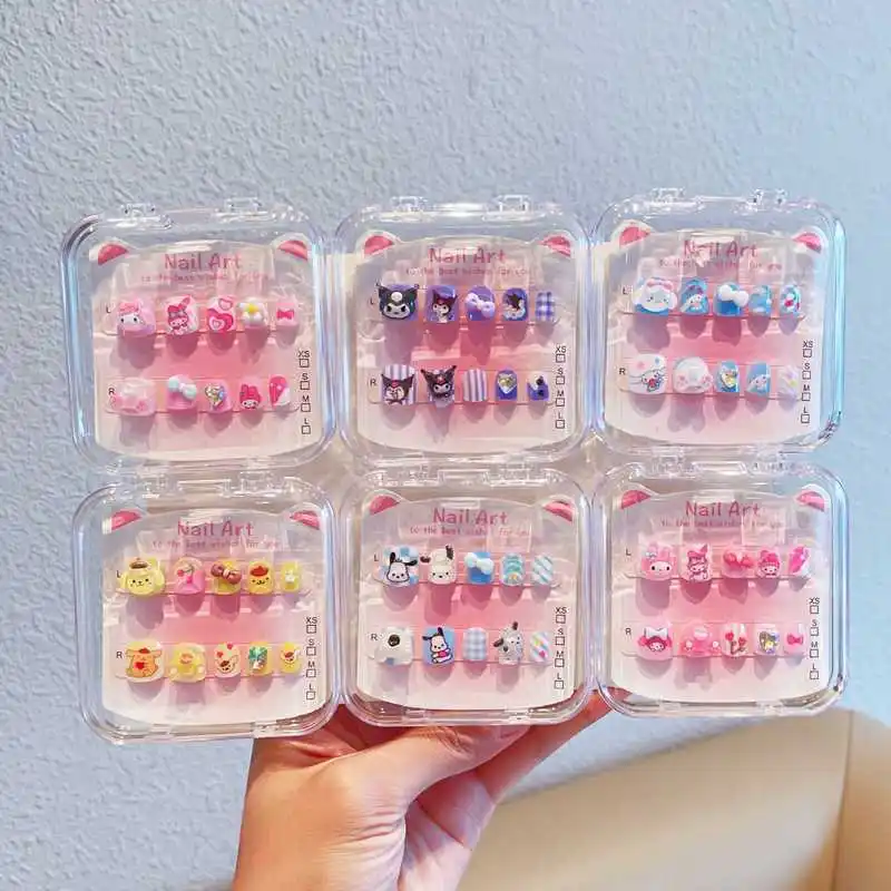 

Cute Children'S Nail Stickers Cartoon Pink Wearing Nails With Adhesive Self-Adhesive Nail Ornaments Nail Stickers