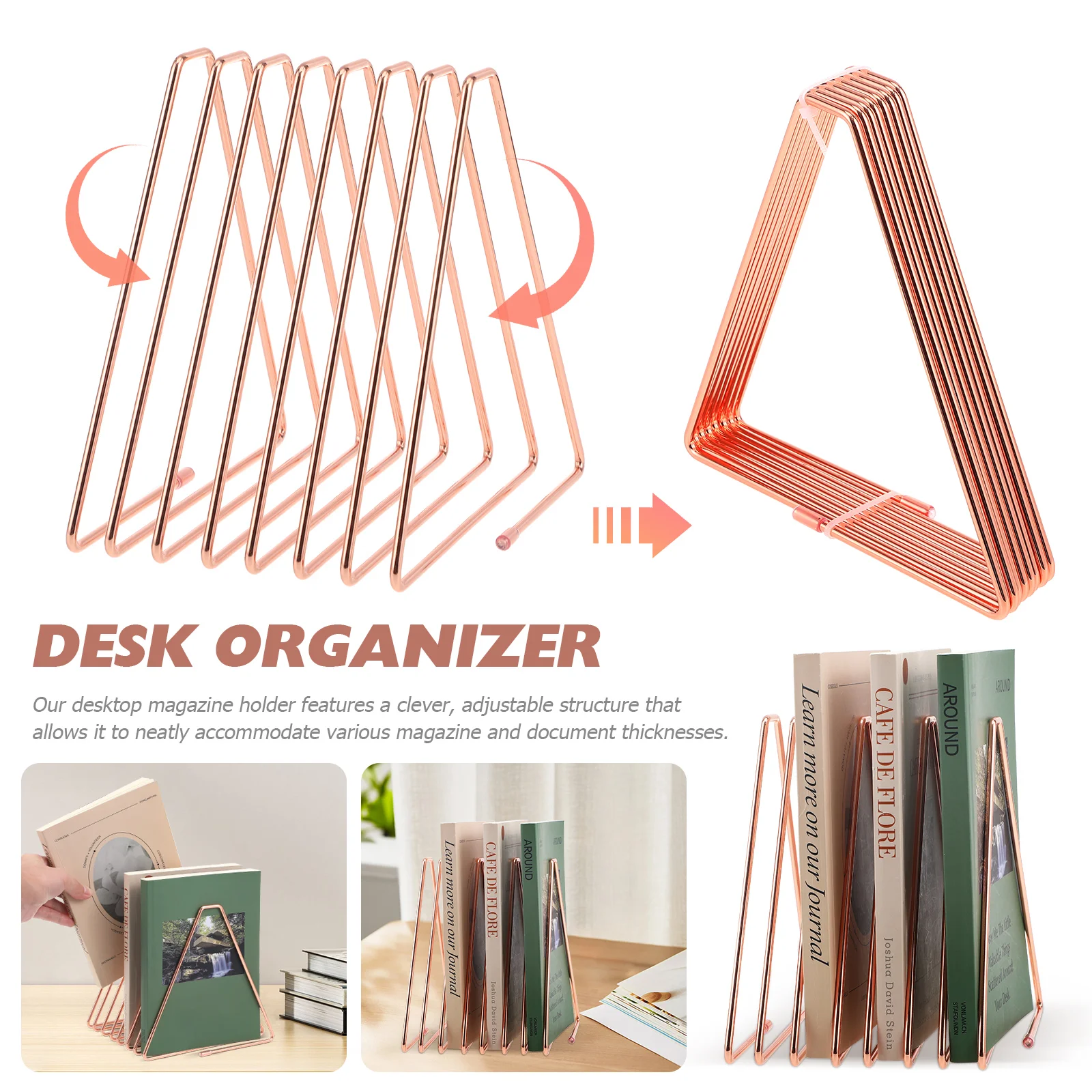 Metal Telescopic Bookshelf Triangle File Holder Desktop Magazine Organizer Bookshelfs Vinyl Record Dividers Stand