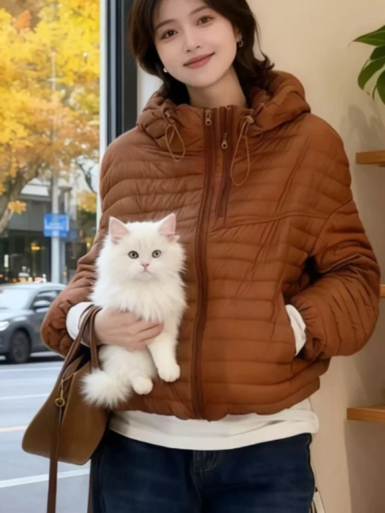 

Korean Sle Women's Lightweight Cotton Jaet Hooded Warmth Versatile Fall Winter New Arrival plus Size Zipper Closure Long ...