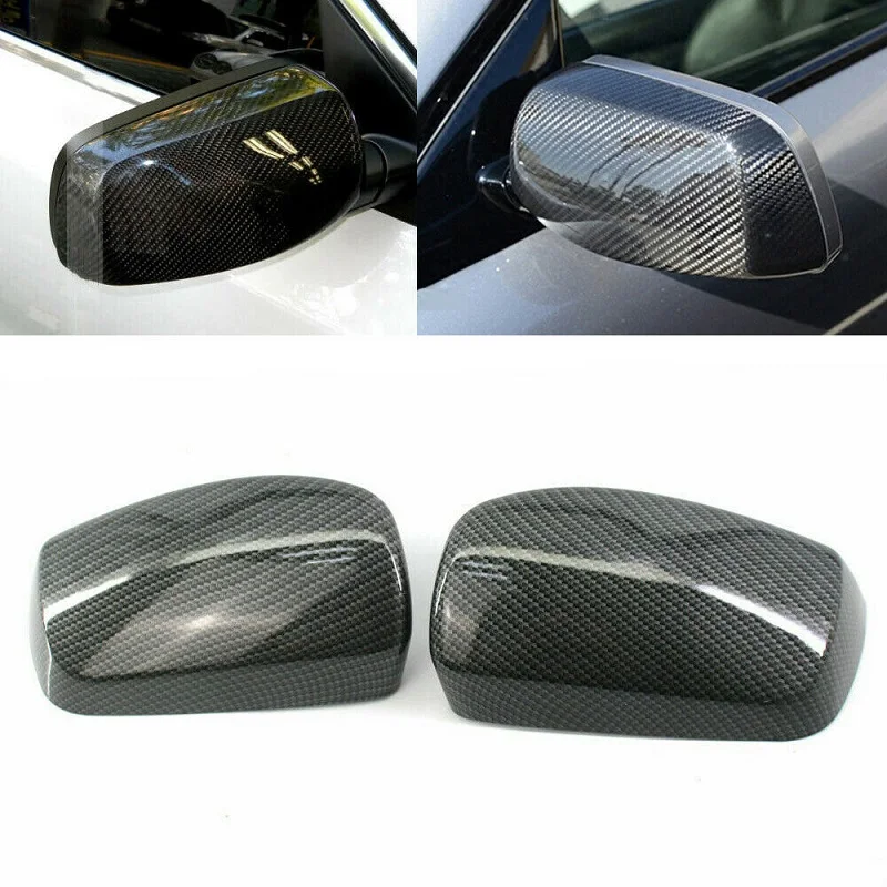 Pair Door Side Mirror Cover Caps Fit For BMW 5-Series E60 E61 2004-2007 Glossy Black & Carbon Fiber Car Rear View Cover Cap