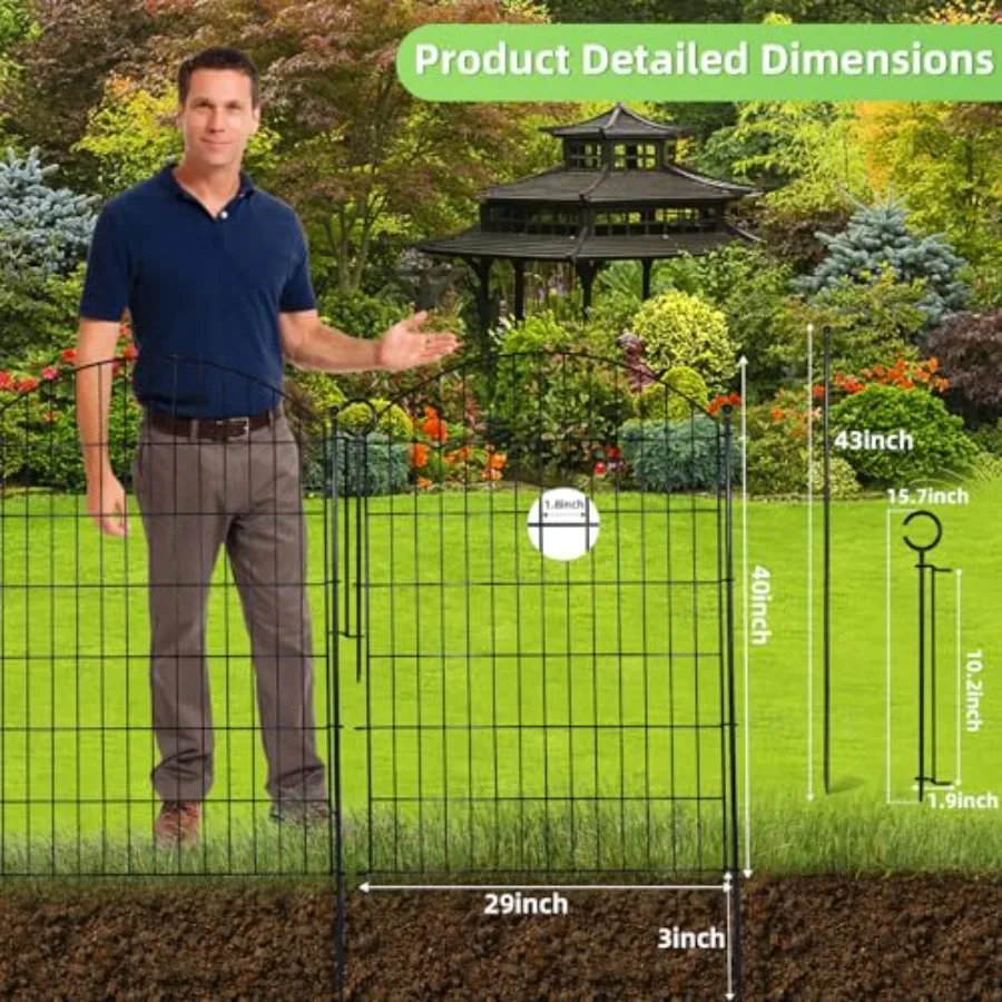 Decorative Garden Fence 40in H x 30in (W) 10 Pack No Dig Fence Animal Barrier for Dog with Lock Arched Flower Bed Edging Wire B