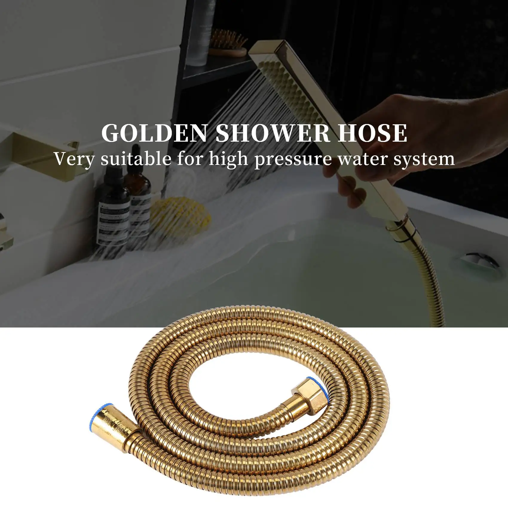 1.5m Gold Shower Head Hose Long Flexible Stainless Steel Bathroom Water Tube