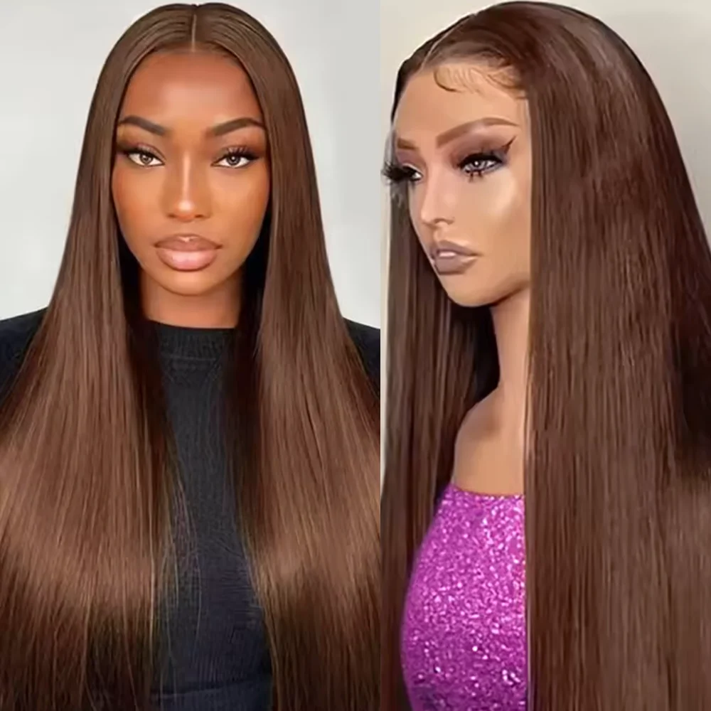 

13x4 Chocolate Brown Lace Front Wigs Human Hair For Women 13x6 Hd Straight Lace Frontal Wig PrePlucked Remy Hair Wig 200 Density