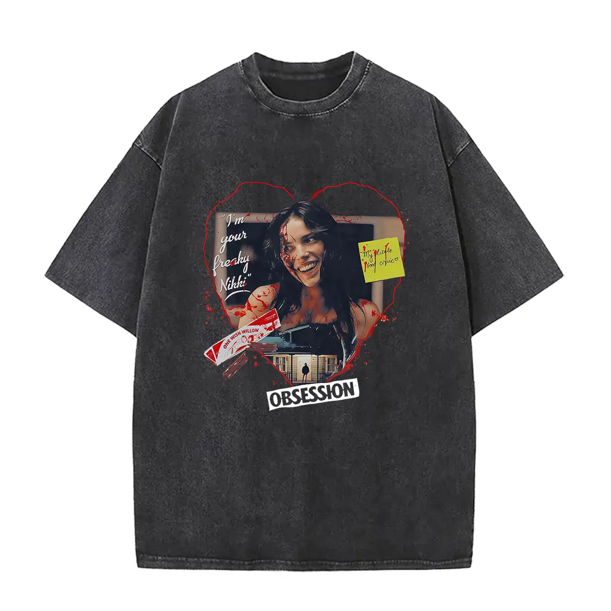 Vintage Washed Obsession Nikki Horror Movie 2026 Graphic T Shirt Men Women O-Neck Fashion Gothic Short Sleeve T-shirt Streetwear