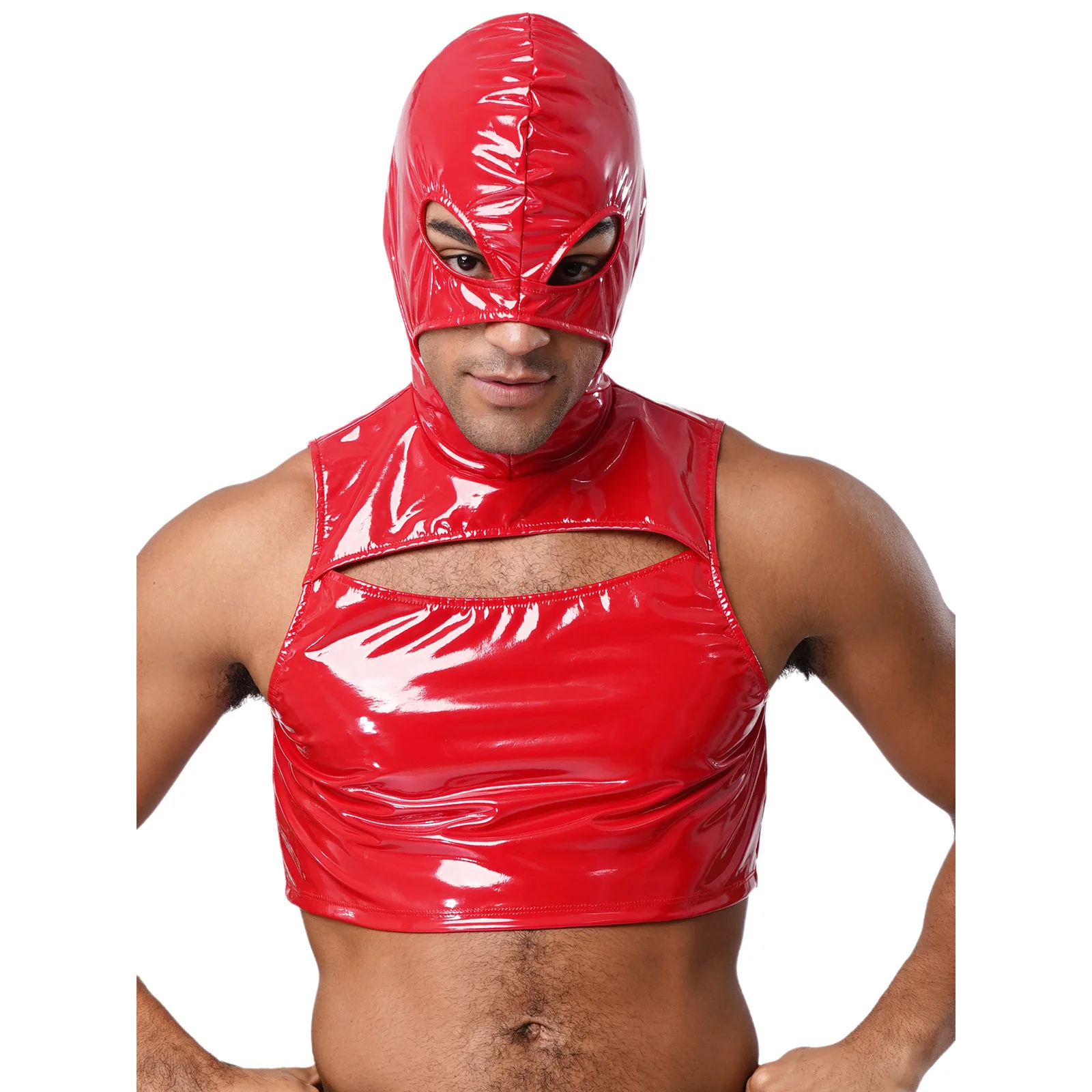 رجل نظرة الرطب براءات الاختراع والجلود المحاصيل الأعلى انقطاع سترة مخفية سستة قناع مقنعين تانك القمم لملهى ليلي القطب الرقص الهذيان زي حفلة #4