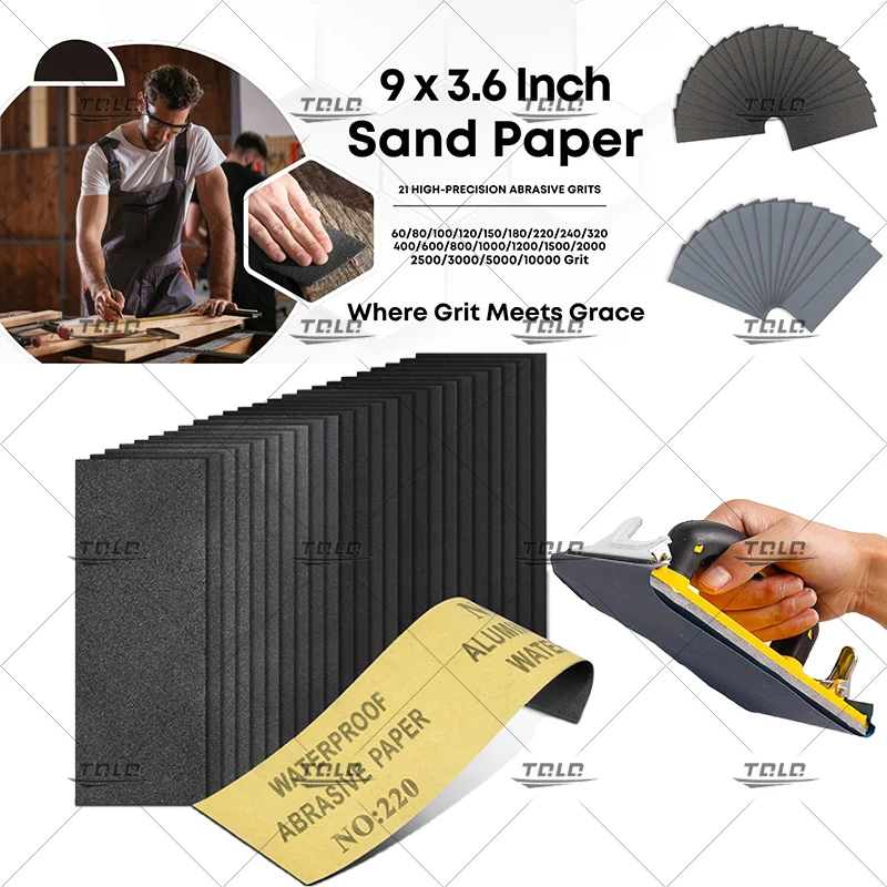 

9 x 3.6 Inch 10/20/50Pcs Sandpaper Dry/Wet Waterproof Sanding Paper For Metal Wood Glass Car Polishing Abrasive Tools Sand Paper