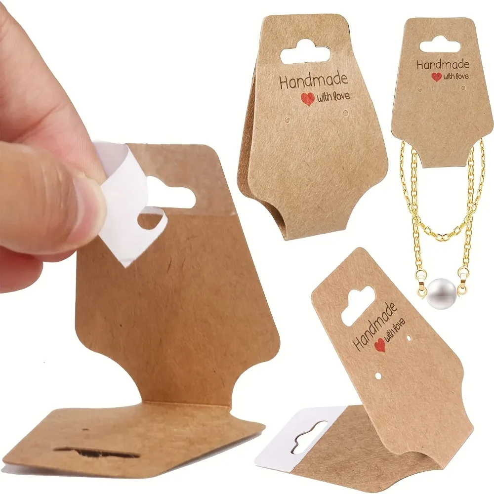 

100pcs Foldable Jewelry Display Card Kraft Paper Bracelet Display DIY Jewelry Display Card Self-adhesive Necklace Display