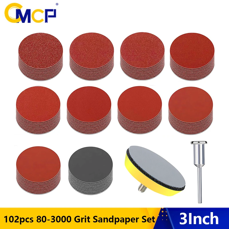 CMCP 102pcs 3inch Sanding Discs Pads 80-3000 Grit Sandpapers Abrasive Polishing Pad Kit For Drill Grinder Rotary Tools