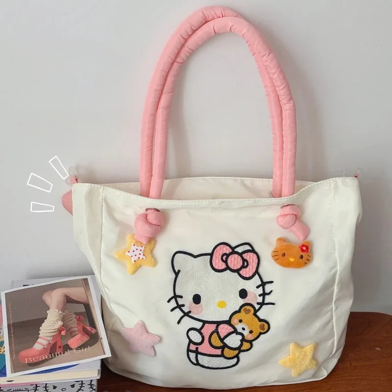 Sanrio HelloKitty Single Shoulder Bag Cartoon Pink Girl Inclined Shoulder Bag Cute Woman Fashion KT Cat High Capacity Leisure