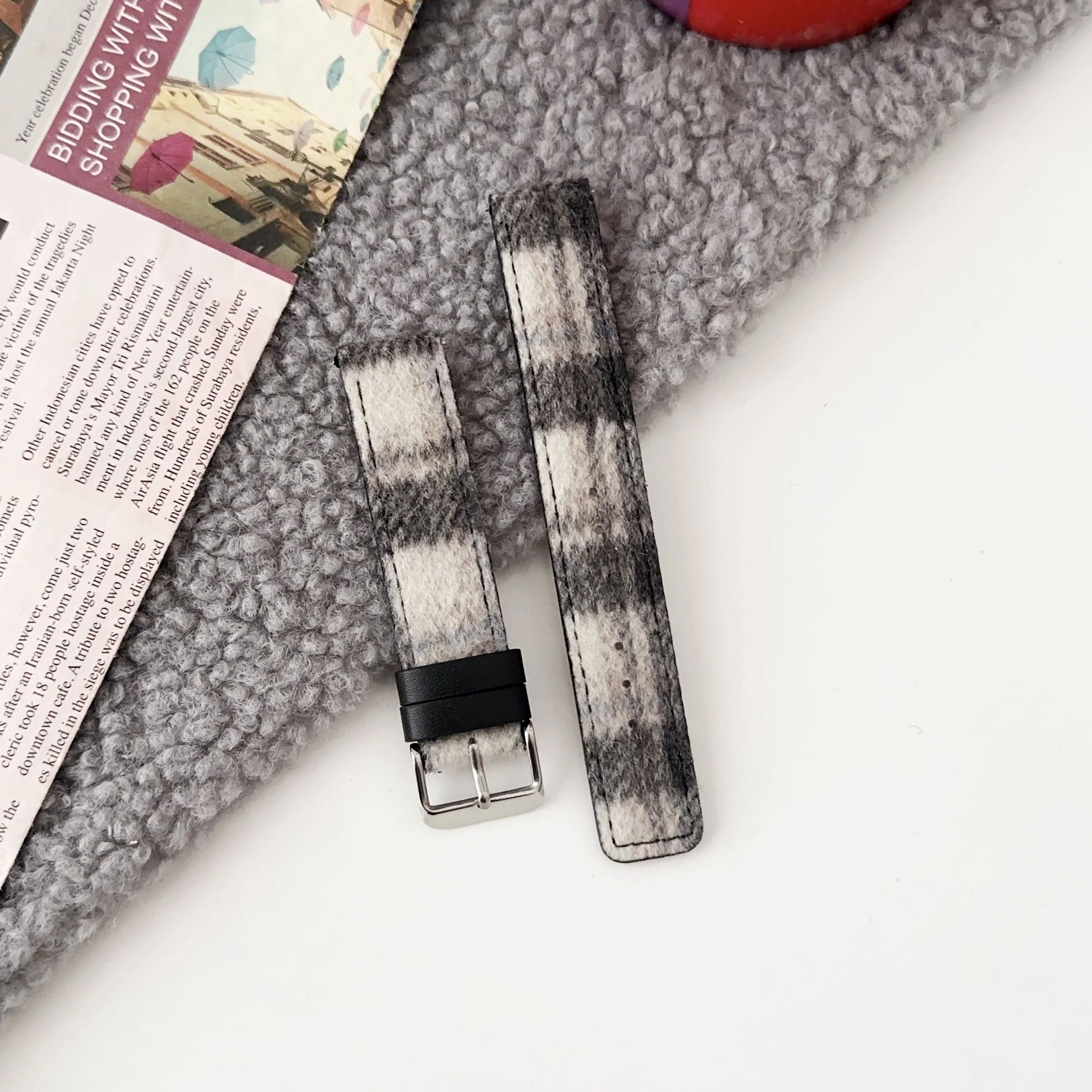 18mm Leather check wool strap watchband For Huawei Watch GT4 5 41mm Smartwatch strap for women girl lady