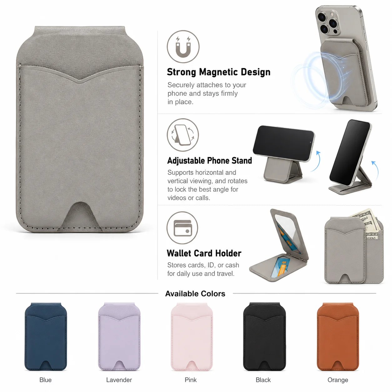 Magnetic MagSafe Wallet Stand 2in1 PU Leather Card Holder Phone Stand with Mirror Magnetic Wallet Card Case for Women Girls Gift