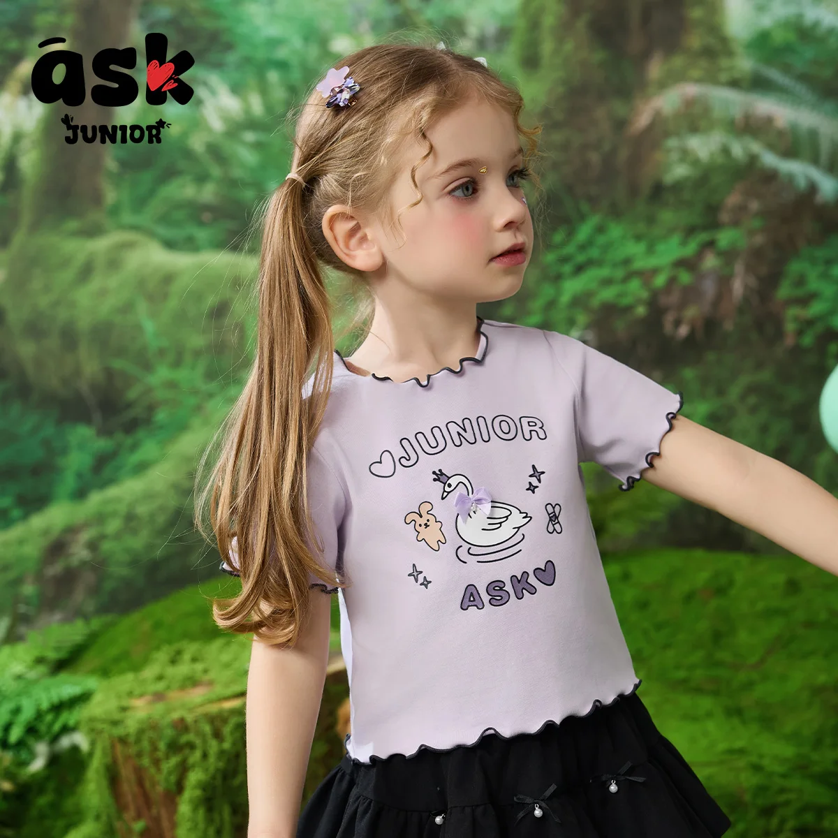 تي شيرت صيفي للفتيات بأكمام قصيرة مطبوع عليه رسوم كرتونية متباينة من Ask Junior Children #3