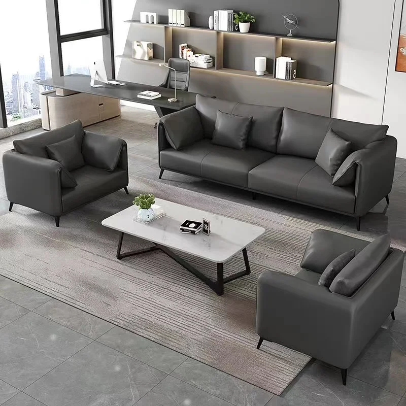 Office sofa, coffee table combination, simple modern business reception, light luxury leather sofa