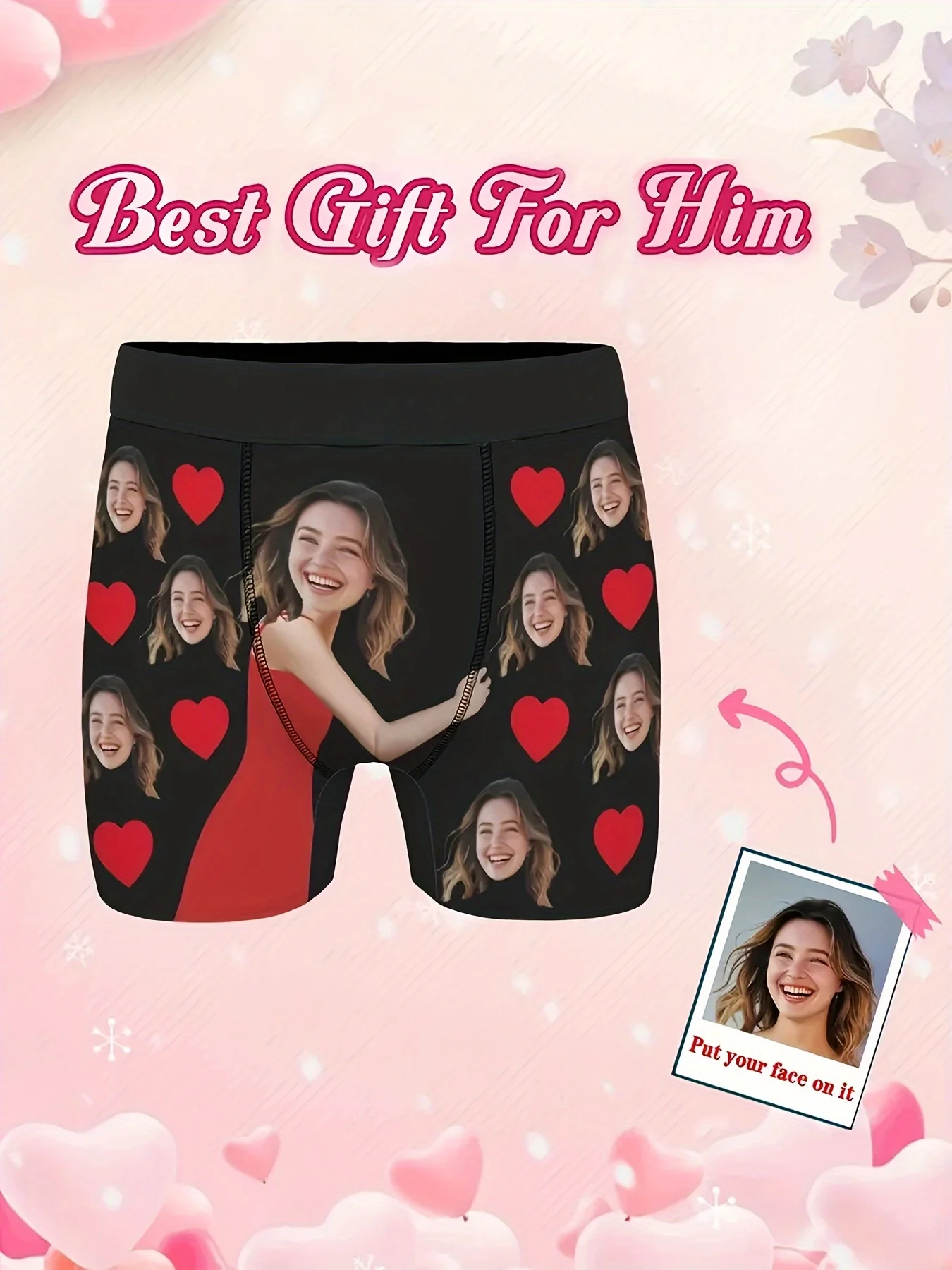 Customized Men'S Personalized Photo Boxer Shorts - Featuring Face And Heart Designs, a Perfect Valentine'S Gift for Husbands