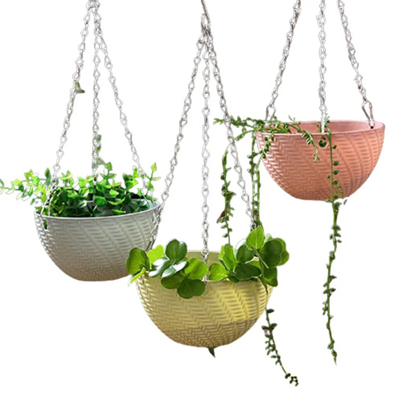 40cm Imitation Rattan Hanging Basket Flower Pot Chain With 3 Hooks Basin Hydroponic Plants Plant Grow Basin Home Garden Decor