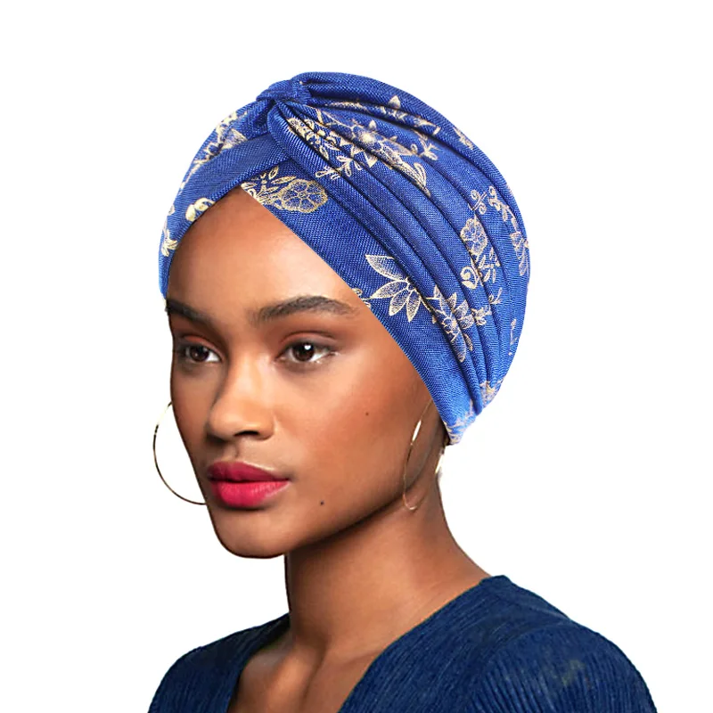 African wind bronzing bright silk wrinkled turban hat Indian hat Muslim ethnic cap beanie Headwrap Hair Accessories Chemo hats