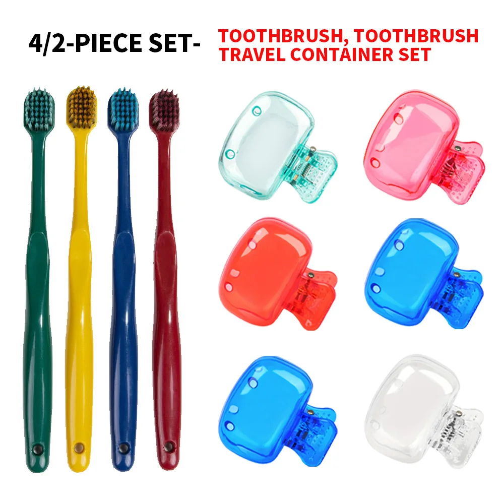 

4/2-piece set - toothbrush travel container paired with toothbrush, essential bathroom accessory for home and travel