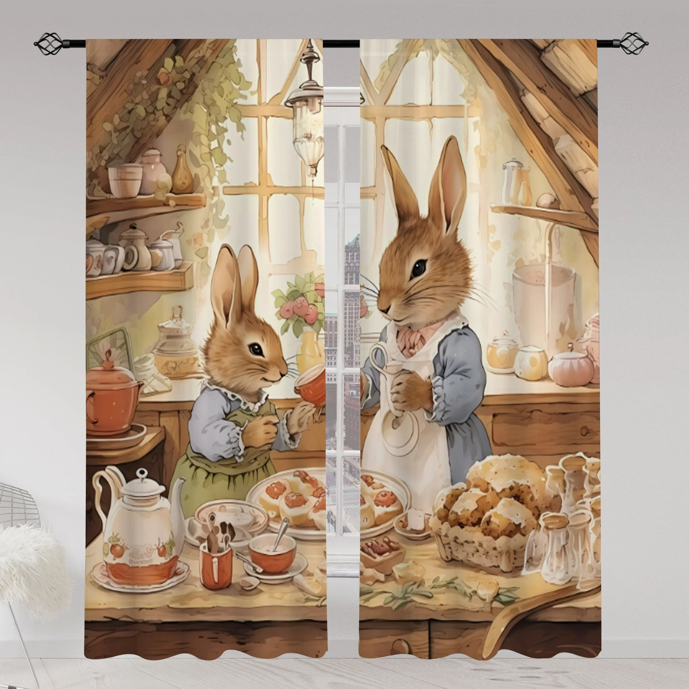 Blackout Curtain Nursery - Милые шторы с изображением кроликов для