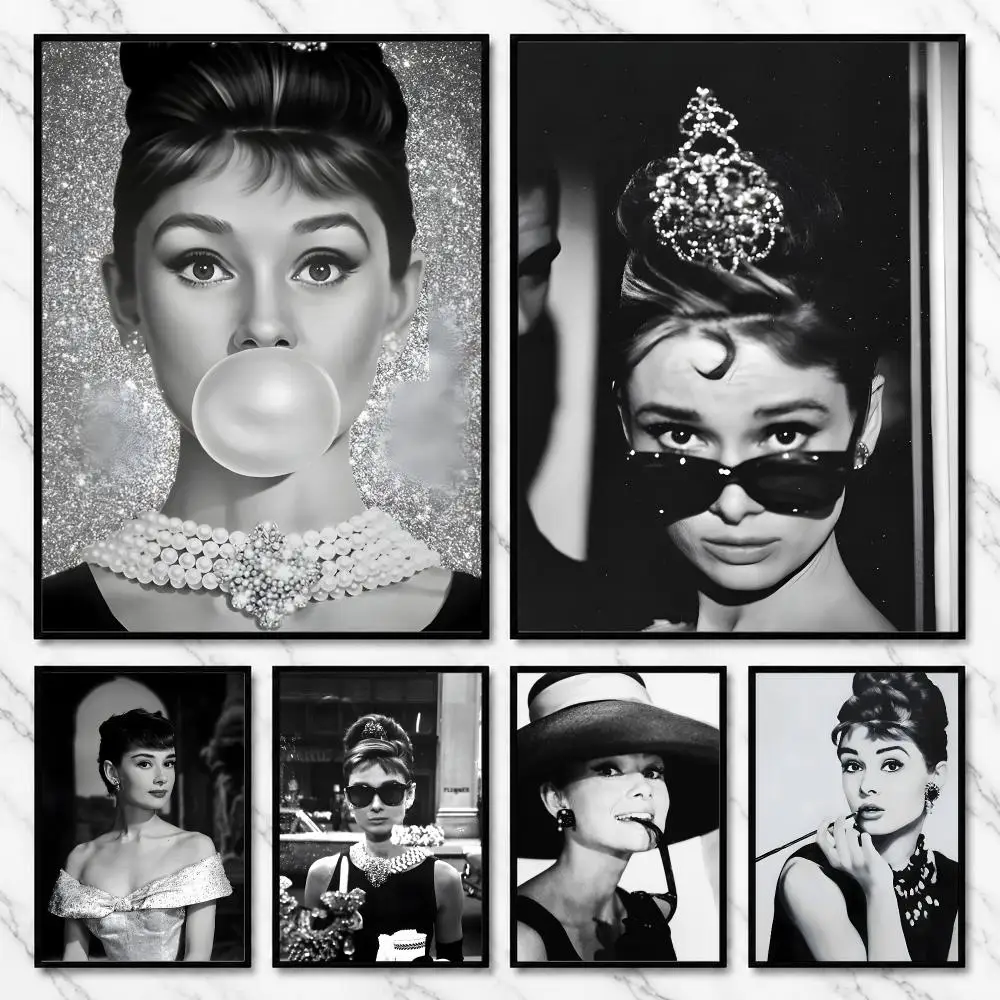 Audrey Hepburn Hollywood Vintage Icon Poster HD art sticky wall waterproof home living room bedroom bar aesthetic decoration