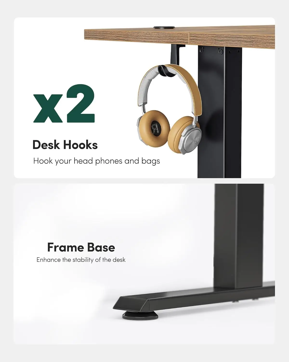 مكتب كمبيوتر كهربائي قائم، ارتفاع قابل للتعديل، 40 × 24 بوصة يمكن استخدامها في المكاتب، بني ريفي