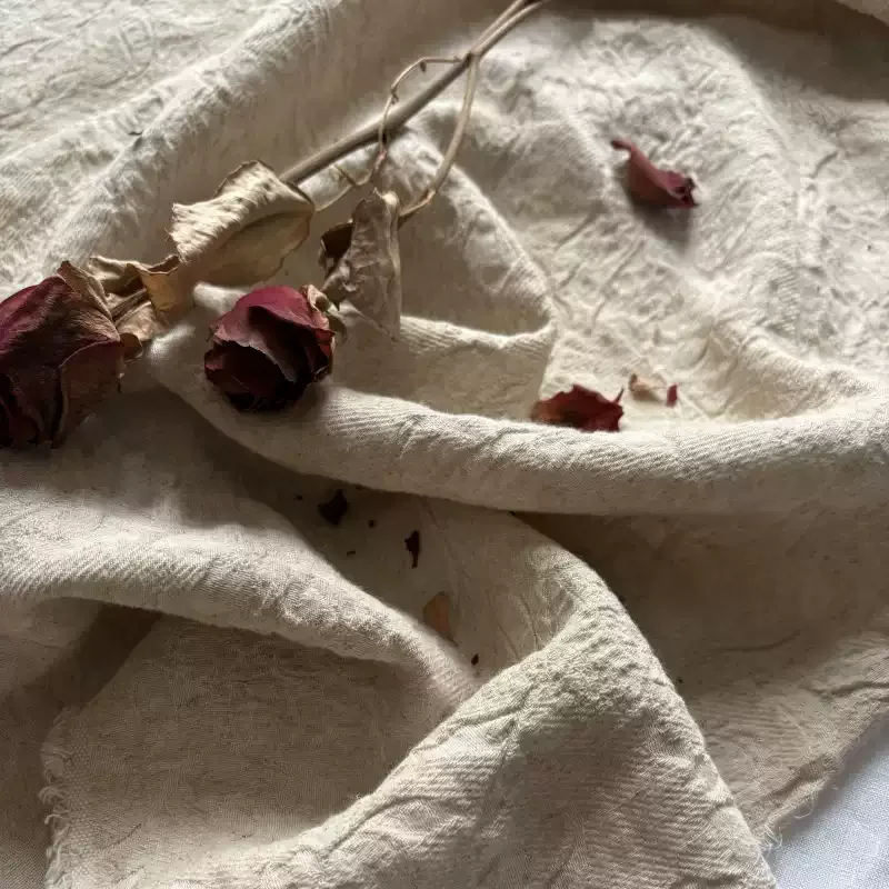 Fermented, washed, rain dew, ramie, linen, cotton, jacquard linen natural color fabric, suitable for clothing sewing and DIY fab