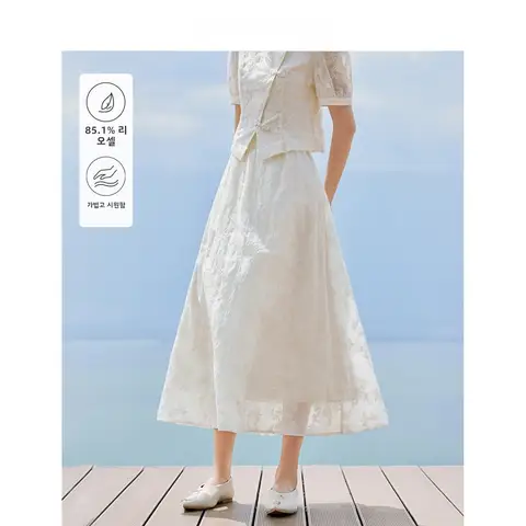 자수 반신 스커트 자연 허리 A라인 중간 길이 2024 여름 자수 루즈핏 힙 커버링 반신 스커트 반신 원피스 스커트