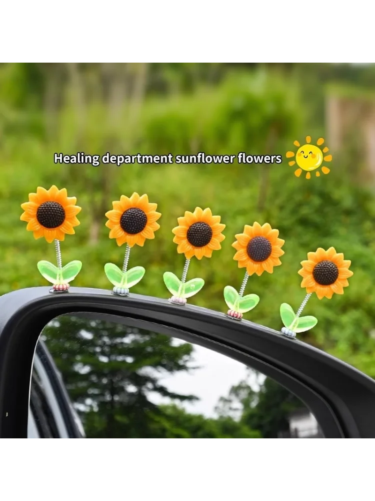 Niedliche Sonnenblumen-Wackelkopf-Deko für das Armaturenbrett im Auto, für Mittelkonsole, SUV, Limousine, LKW, Feder-Innendekoration – Detail 4