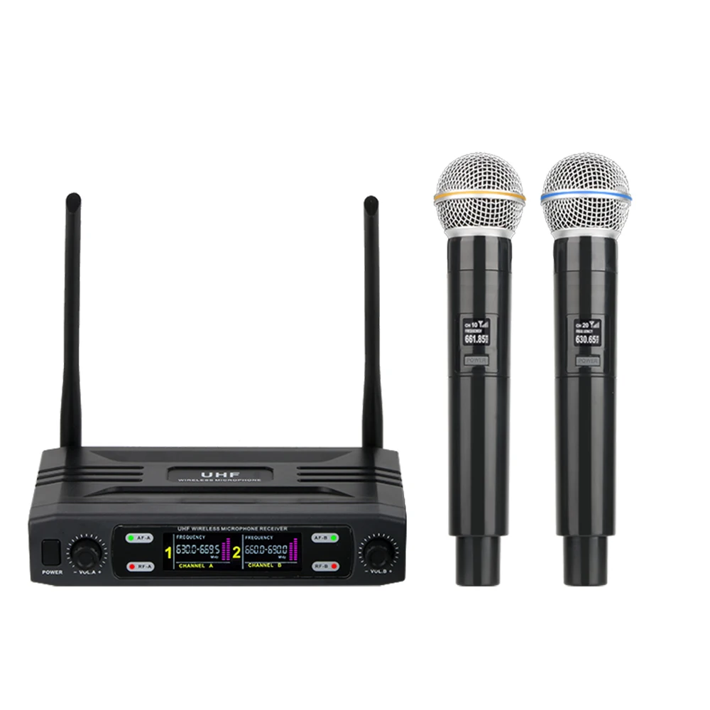 KU202 Professional VHF Dual Channel XLR Handheld Wireless Microphone System for Party Wedding Speech Church Stage Karaoke DJ