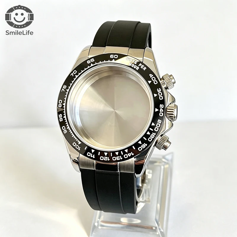 SmileLife 39 mm Dayton VK63 Uhrengehäuse mit schwarzem Kautschukarmband, Saphirglas, passend für VK63 Quarzwerk, Uhrenzubehör – Detail 8