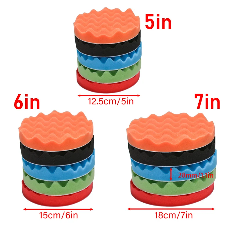 

5pcs 5"6"7" Car Polisher Pad Tool Kits Buffing Polishing Sponge Soft Wave Foam Waffle Pads Kit Car Wash Cleaning Detailing Tool