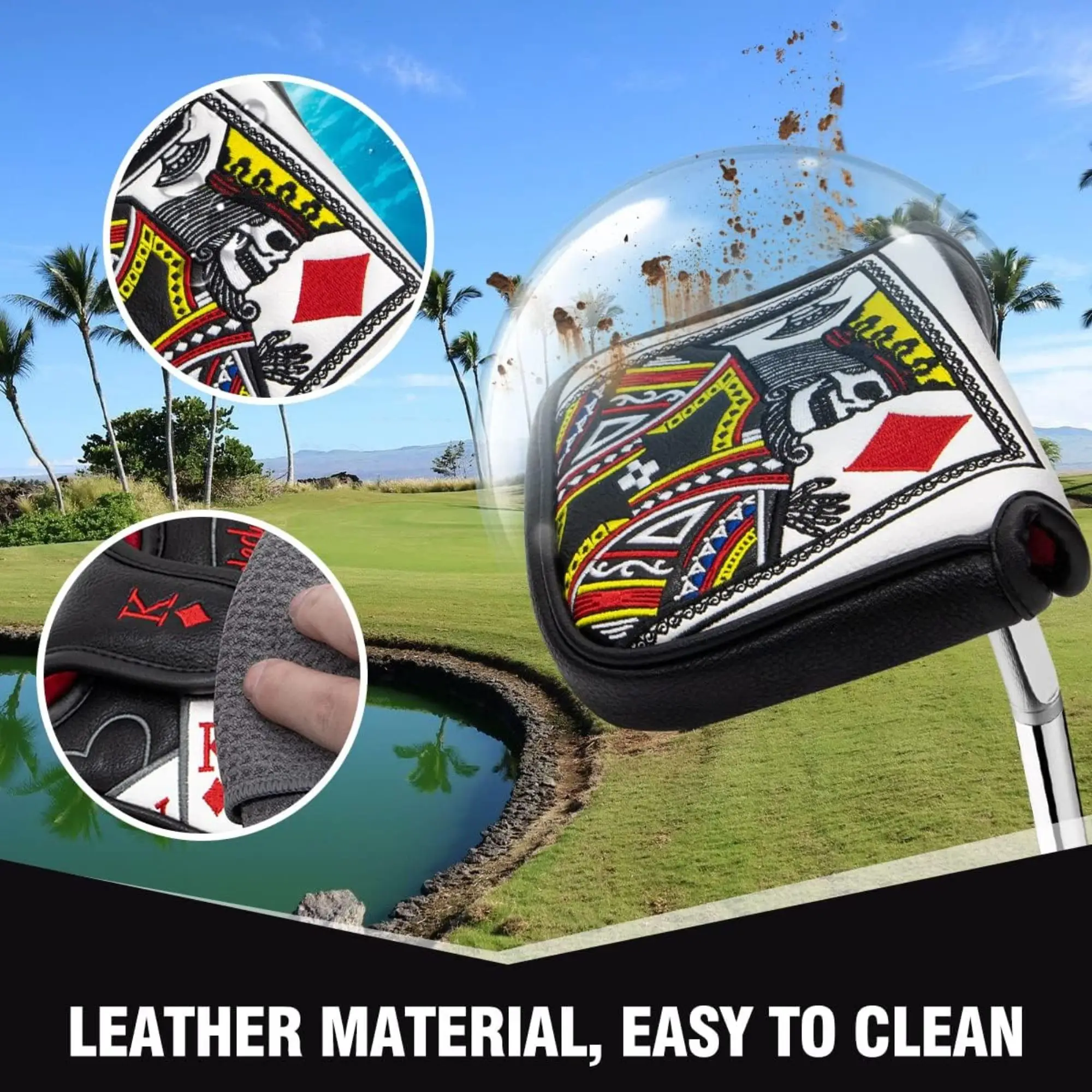 مضرب مطرقة مطرزة ملك القلوب مع إغلاق مغناطيسي لمعظم العلامات التجارية، إكسسوارات الجولف للرجال هدية عيد الميلاد للاعبي الغولف