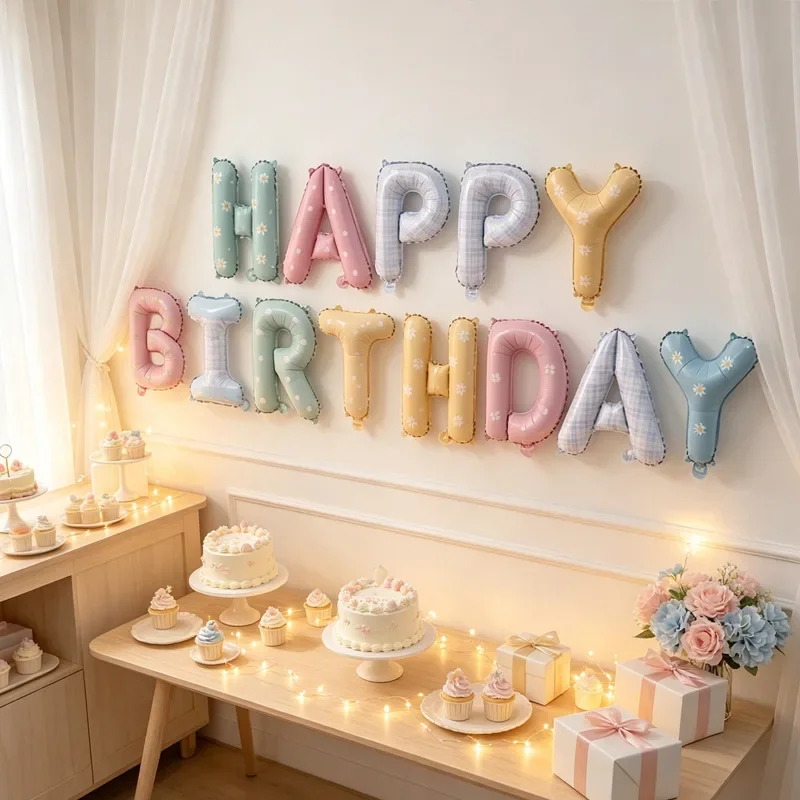 16 Zoll Happy Birthday Buchstabenballons Set Gänseblümchen-Blumendruck Aluminiumfolie Ballon Kinder Geburtstag Babyparty Globos Party Deko – Detail 2