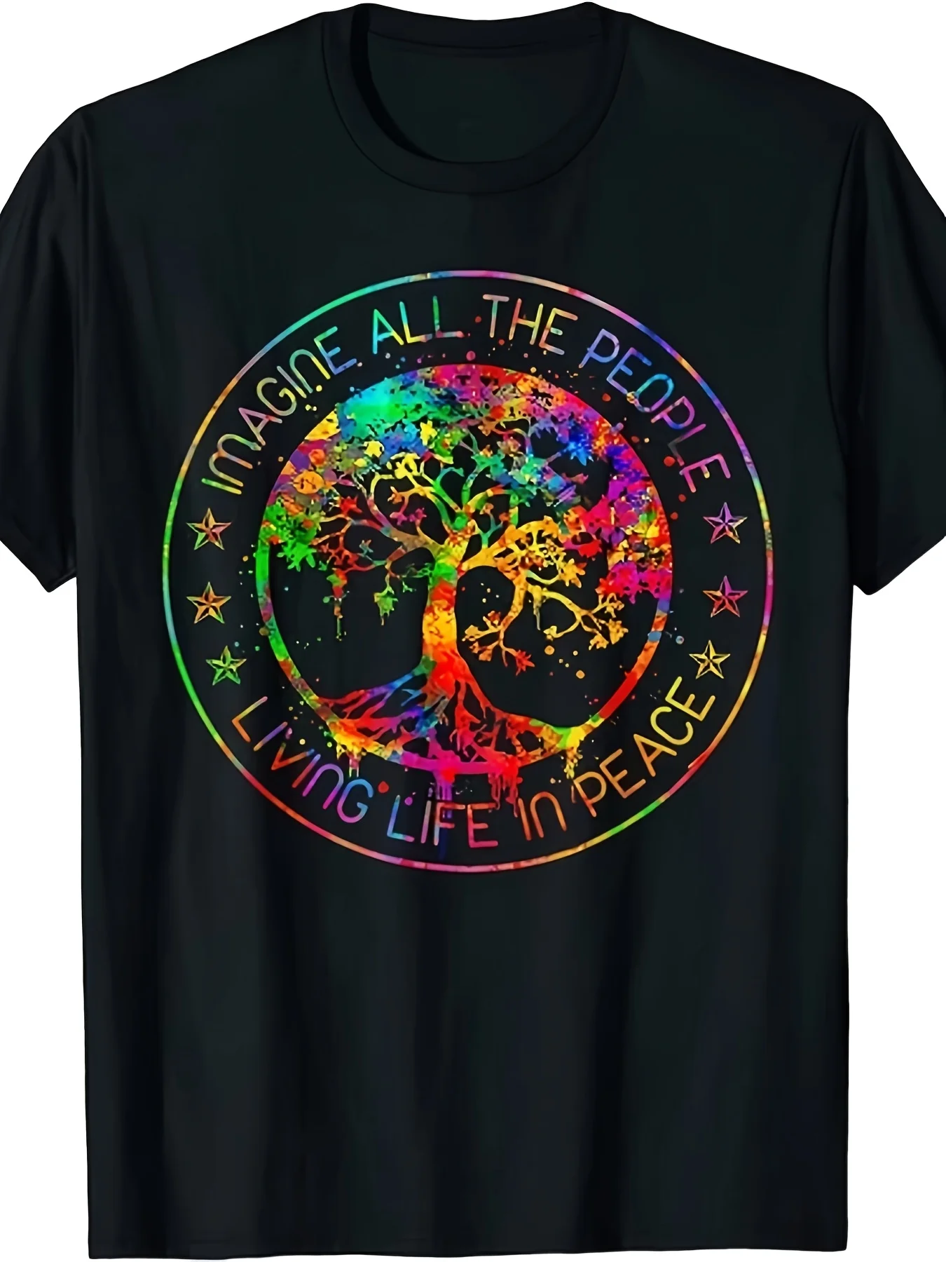 NUEVA CAMISETA LIMITADA All The People Imagine Living Life in Peace Hippie Tie Dye | Mismo Estilo para Hombre y Mujer, Verano 2025, Manga Corta, Estampado, 100% Algodón 220G, Ropa Casual, Moda de Verano, Cuello Redondo, Estampado Aleatorio, Ligeramente Elástico, Corte Regular