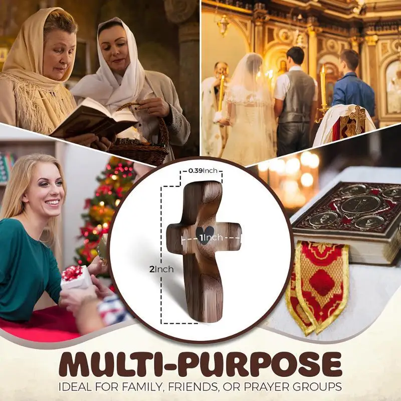 Heart-shaped Black Walnut Wood Thumb Cross Solid Wood Hand-held Piece For Easter Prayer Church Decoration