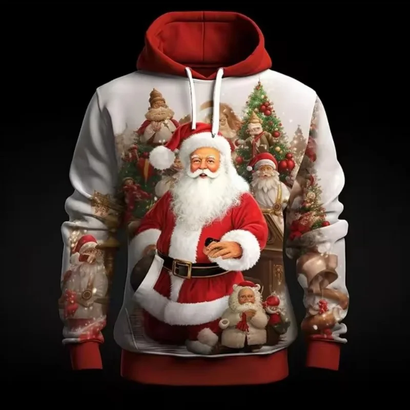 

Толстовки с рисунком Санта-Клауса для мужчин, рождественская тема, пуловеры для семейной вечеринки, толстовки, повседневная новогодняя толстовка