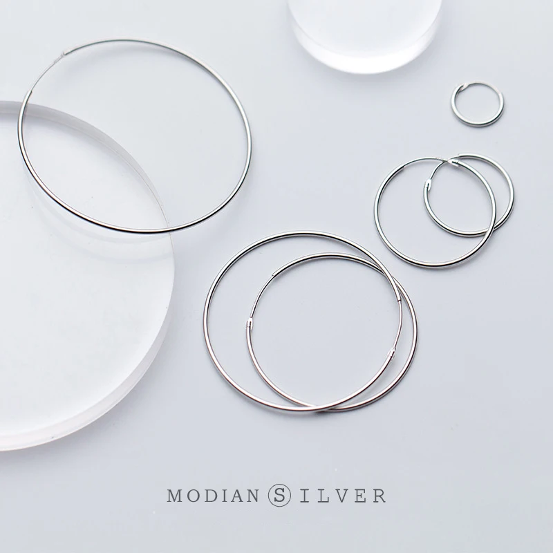 MODIAN Classic Charm Round Simple Collection Hoop Earrings Real 925 Sterling Silver Fashion Big Earrings For Women Jewelry