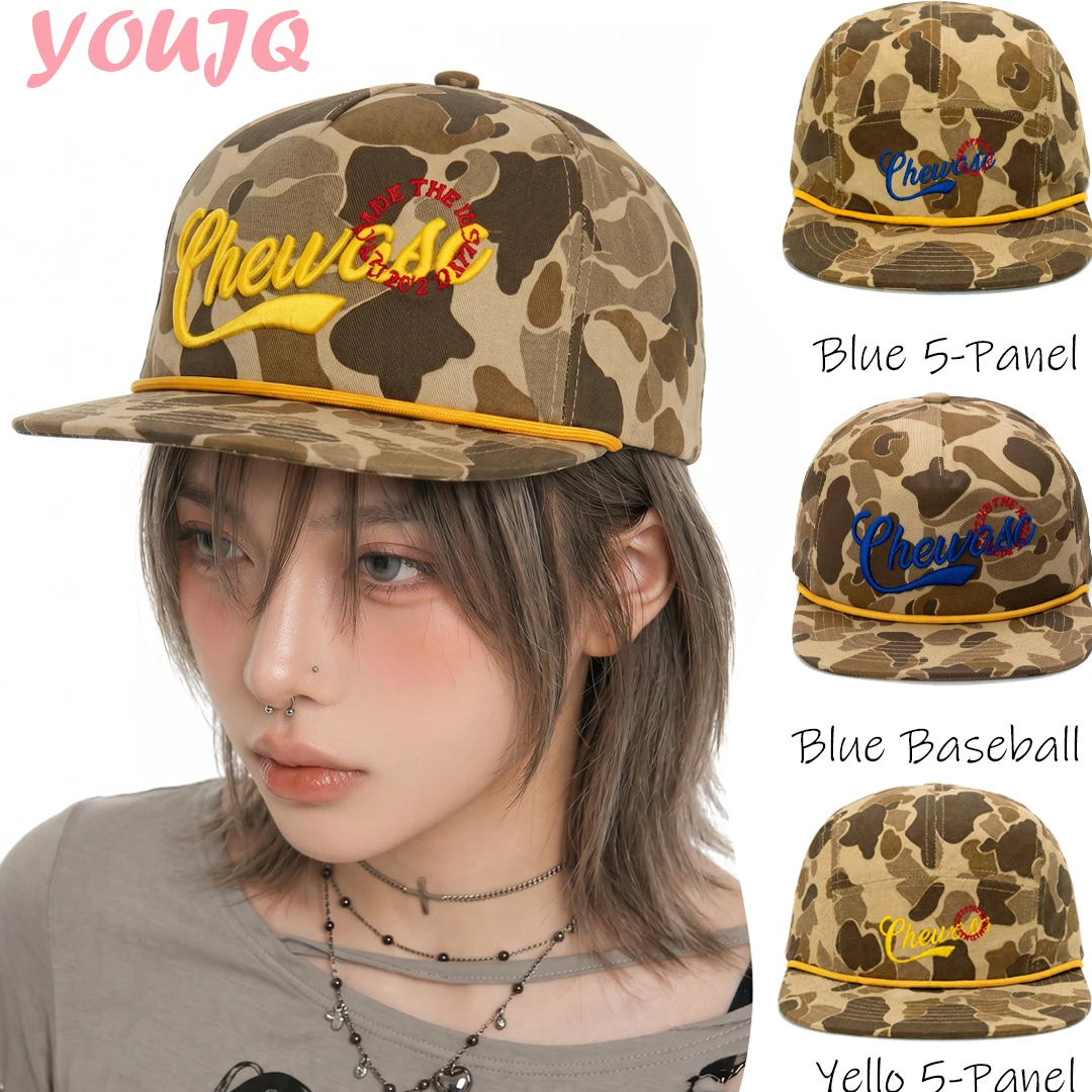 American Functional Wind Camouflage 5-Panel Baseball Hats for Female Trendy Brand Hip Hop Flat Brim Outdoor Tooling Cap Men