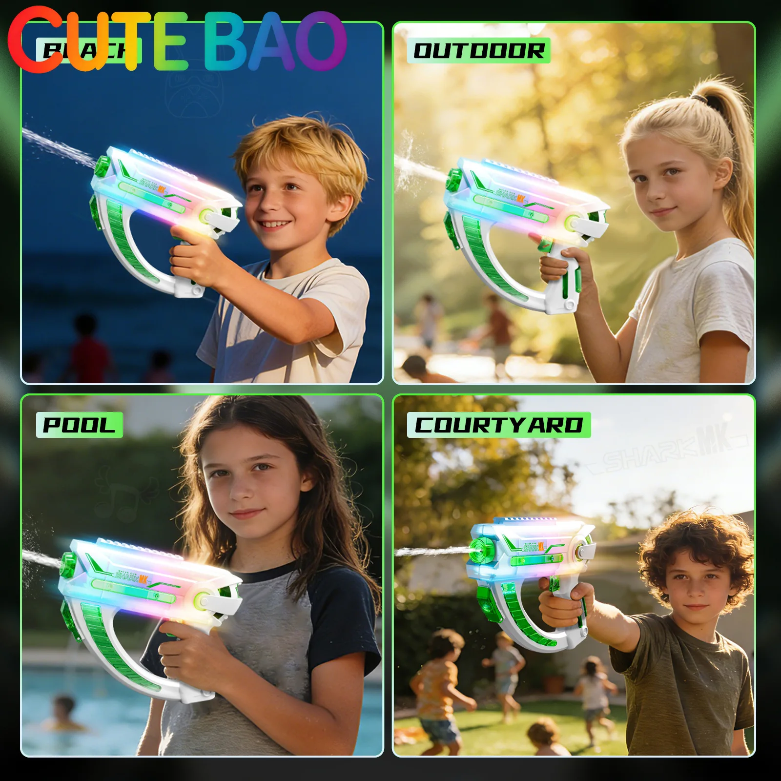 Electric Water Gun Colorful Lights Continuous Firing Squirt Gun Large Capacity Long Range Shooting Watergun Beach Outdoor Toy view 6