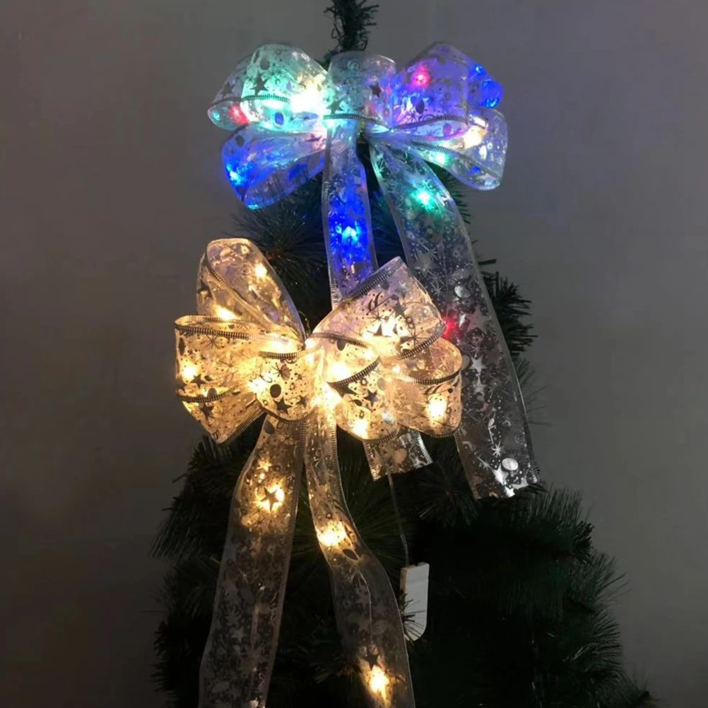 

2 Pcs Bow Pendant Ornaments Christmas Tree Decoration Knot Glowing Party Supply Bows Hanging Lighted Festival Lattice