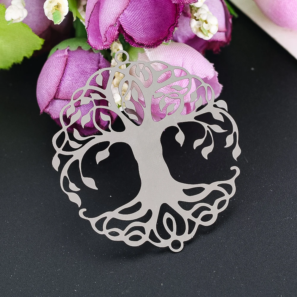 1pc Skeletonized Tree of Life Pendant Stainless Steel Trim DIY Necklace Bracelet Earrings Supplies Room Decoration Accessories