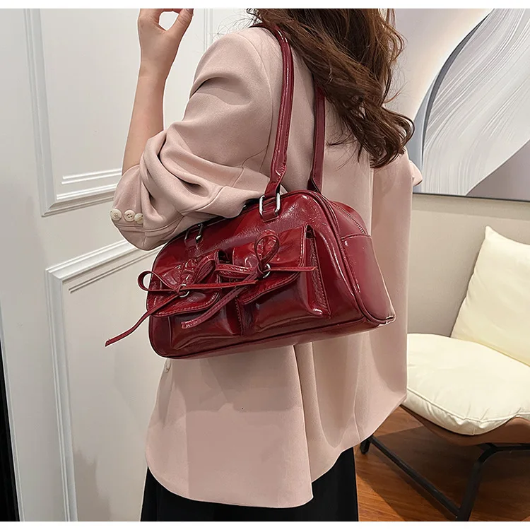 2024 NEW Bowknot Shoulder Bags Solid Color Underarm Bag Armpit Bag for Girl Women Fashion Bags Leather Handbag