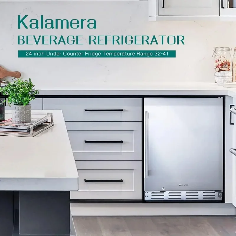 Kalamera Beverage Refrigerator, 24 inch Under Counter Beverage Cooler for 154 Cans w/ 32-41℉ Temperature Range.FAST FREE