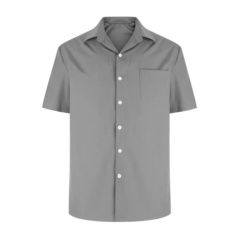 Men Plus Size Lapel Short Sleeve Shirt Four Way Stretch Solid Color Loose Casual Summer Blouse