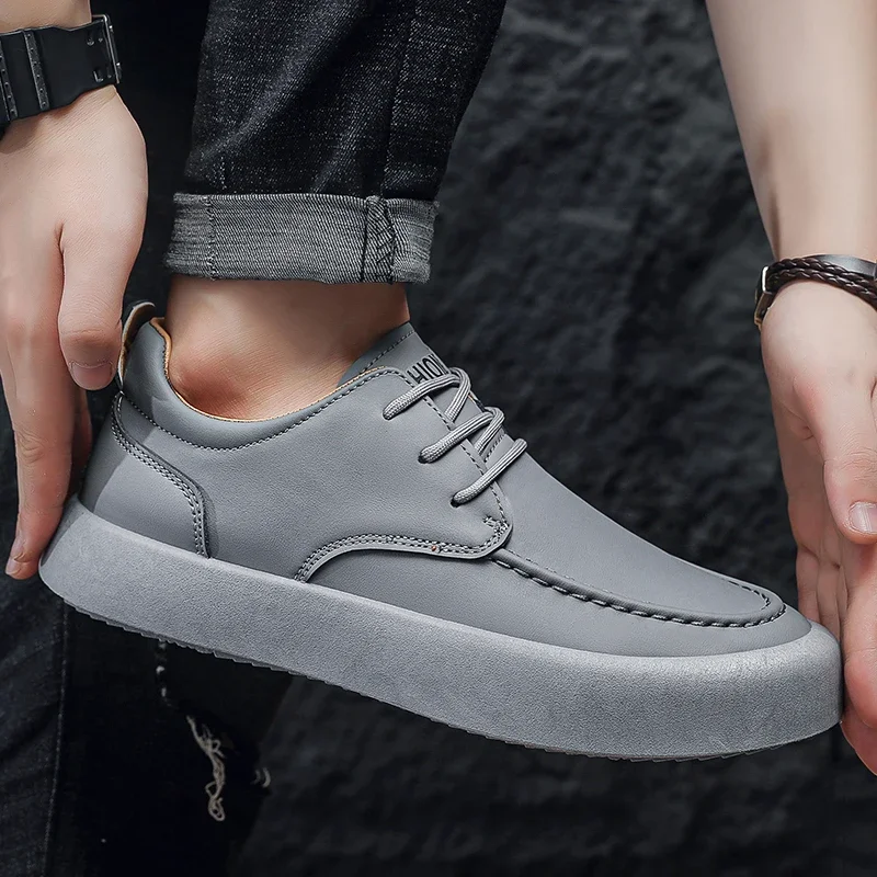 Hot Selling Heren Business Casual Schoenen Ronde Neus Jeugd Sneakers Effen Kleur Eenvoudige Platte Schoenen Super Fiber Gezicht Gevulkaniseerde Schoenen