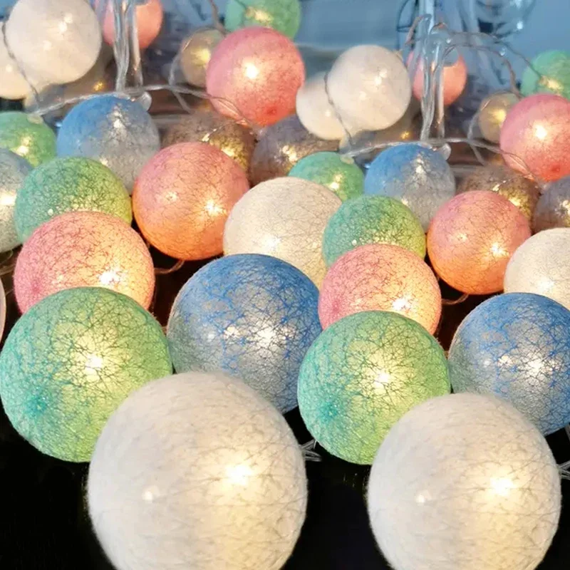 

2M 20LED Cotton Ball String Lights Colored Christmas Fairy Garland Lighting Strings Holiday Wedding Xmas Party Home Decor Lamps