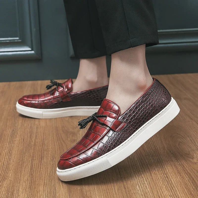 Red Men Vulcanize Shoes Slip-On Black Stone Grain Casual Shoes Sneakers  Size 38-46 Platform Shoes