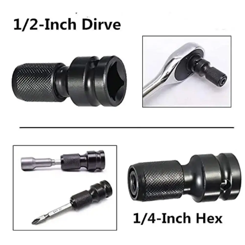 1/2 Inch Square To 1/4 Inch Hex Ratchet Socket Impact Wrench Adapter Head Drive Conversion Converter Electric Wrench Set Sp T1E8