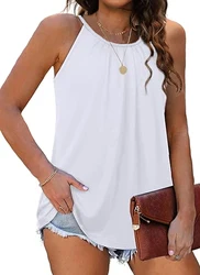 2024 Plus Size Women's vest summer top pleated sleeveless T-shirt