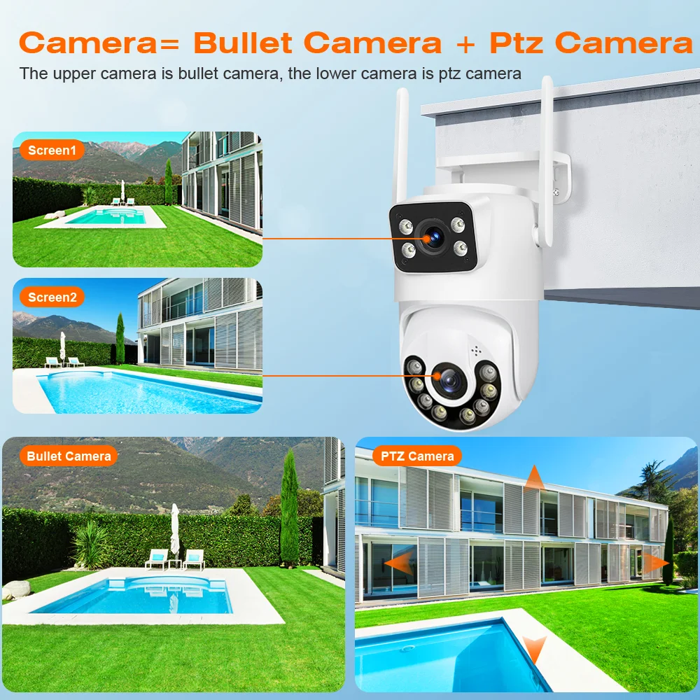 TAITAS Outdoor Wireless Security IP Camera 4K 8MP HD Dual Lens External Wifi PTZ Camera Auto Tracking Surveillance Camera iCsee