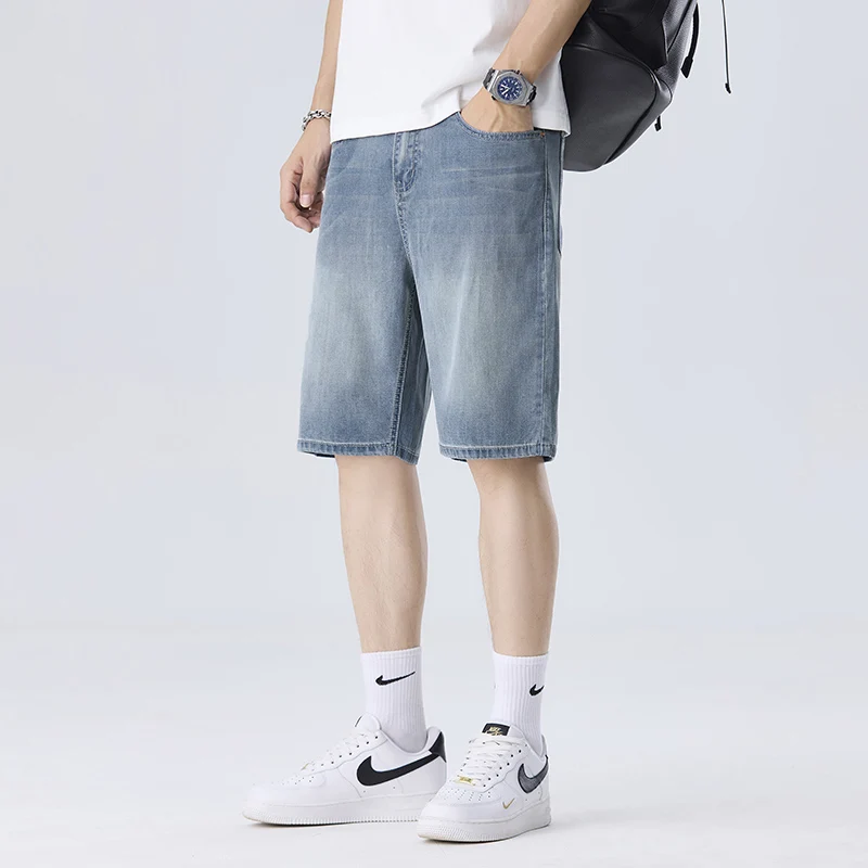 الصيف رقيقة الدنيم السراويل الرجال ليوسيل مستقيم تنفس واسعة الجينز موضة Vintage الذكور شخصية سراويل قصيرة